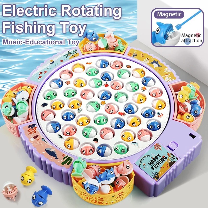 Electric Fishing Game Toy Set for Kids – Rotating Plate, Music, 15 Fish