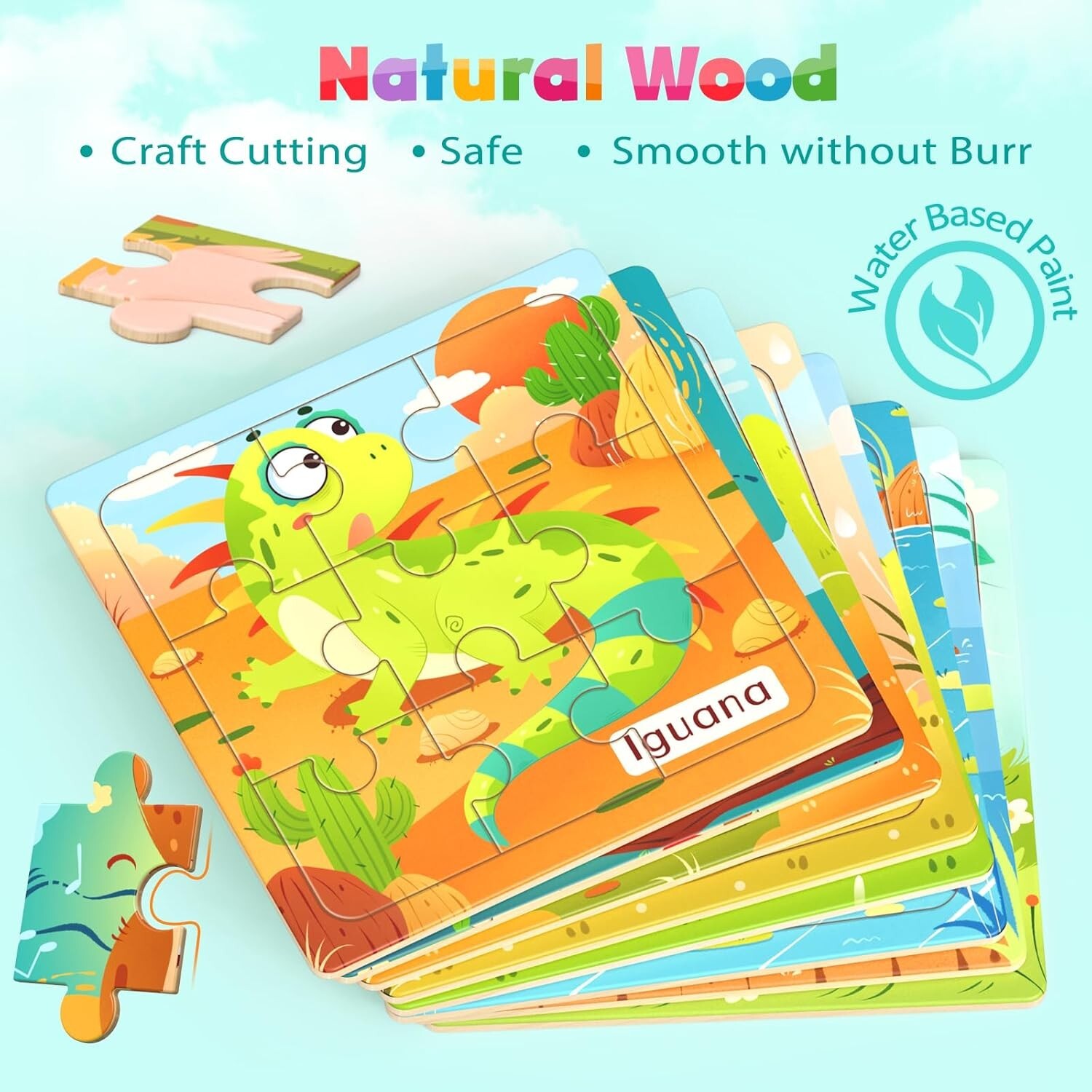 Wooden Puzzles for Toddlers, 8 Pack Animal Jigsaw Kids3-5, 9…
