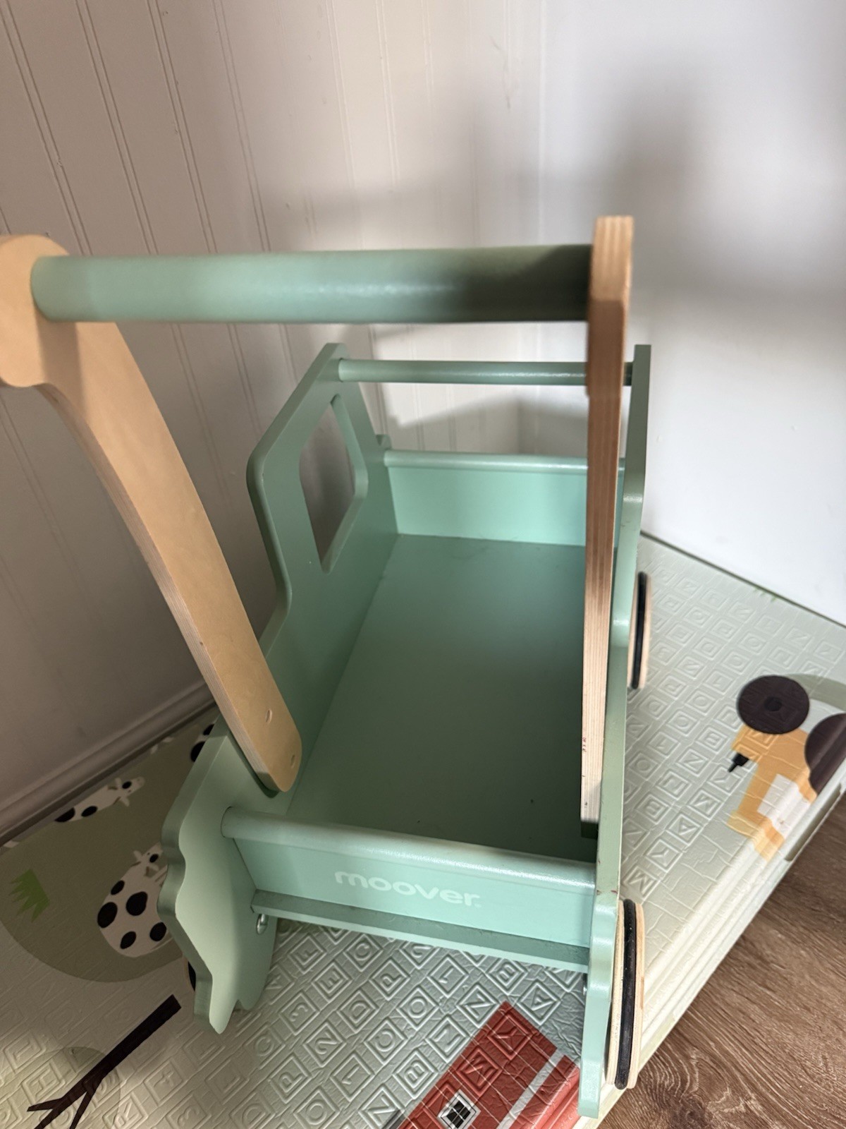Moover Wooden Push Walker Truck Toy, Vehicles Theme, Green & Natural Wood