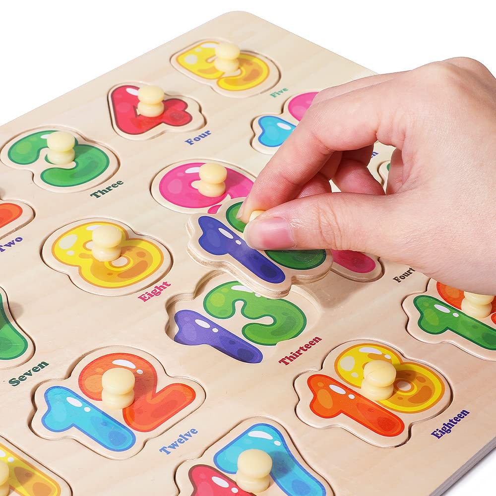GRINNNIE Wooden Peg Puzzle for Toddlers, 6 Pack Puzzles Set for 3 4 5 Years O…