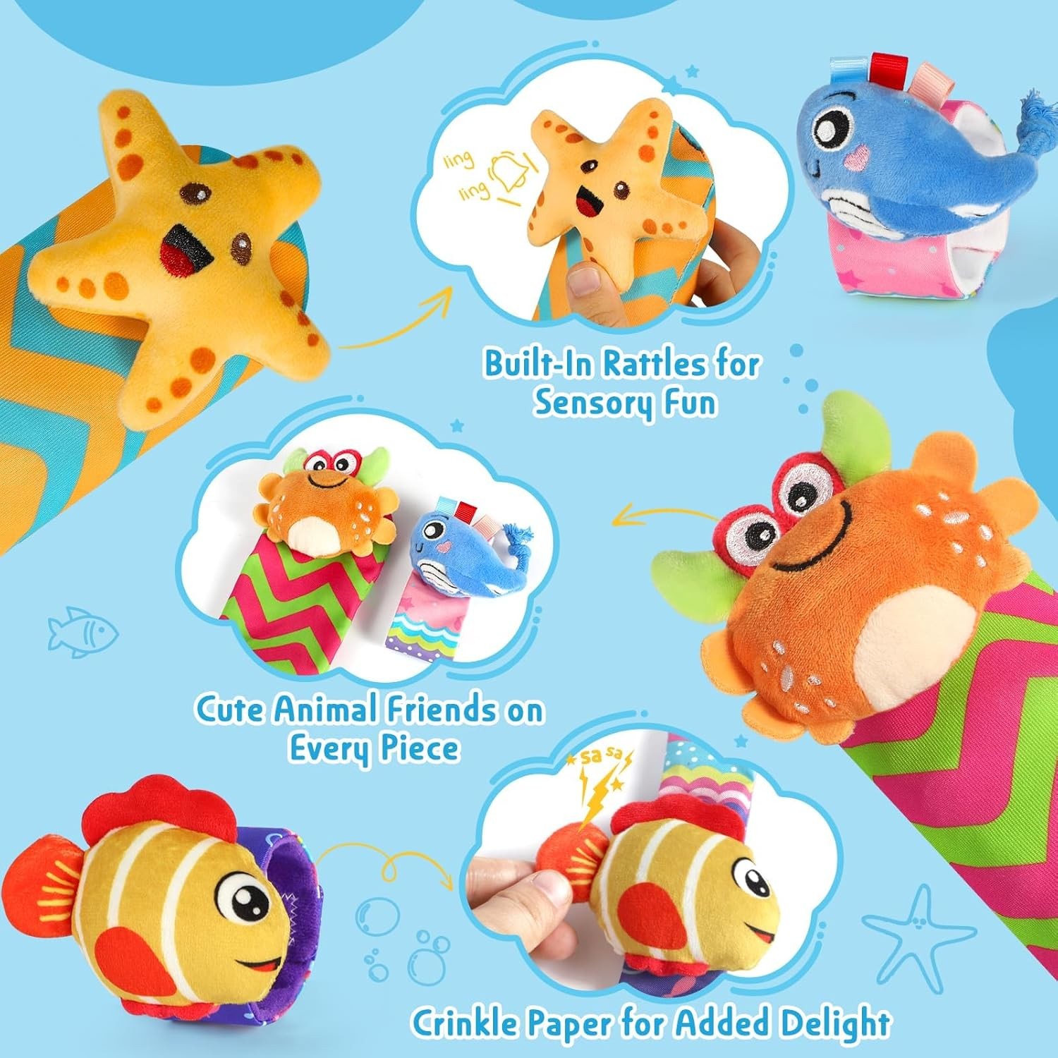 URMYWO Wrist Rattles for Baby – Rattle Socks – Foot Finder Set – Baby Toys for