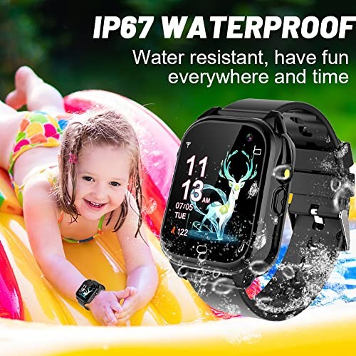 Waterproof Kids Smart Watch for 3-12 Years Old Boys Girls Toys with 26 1.Black