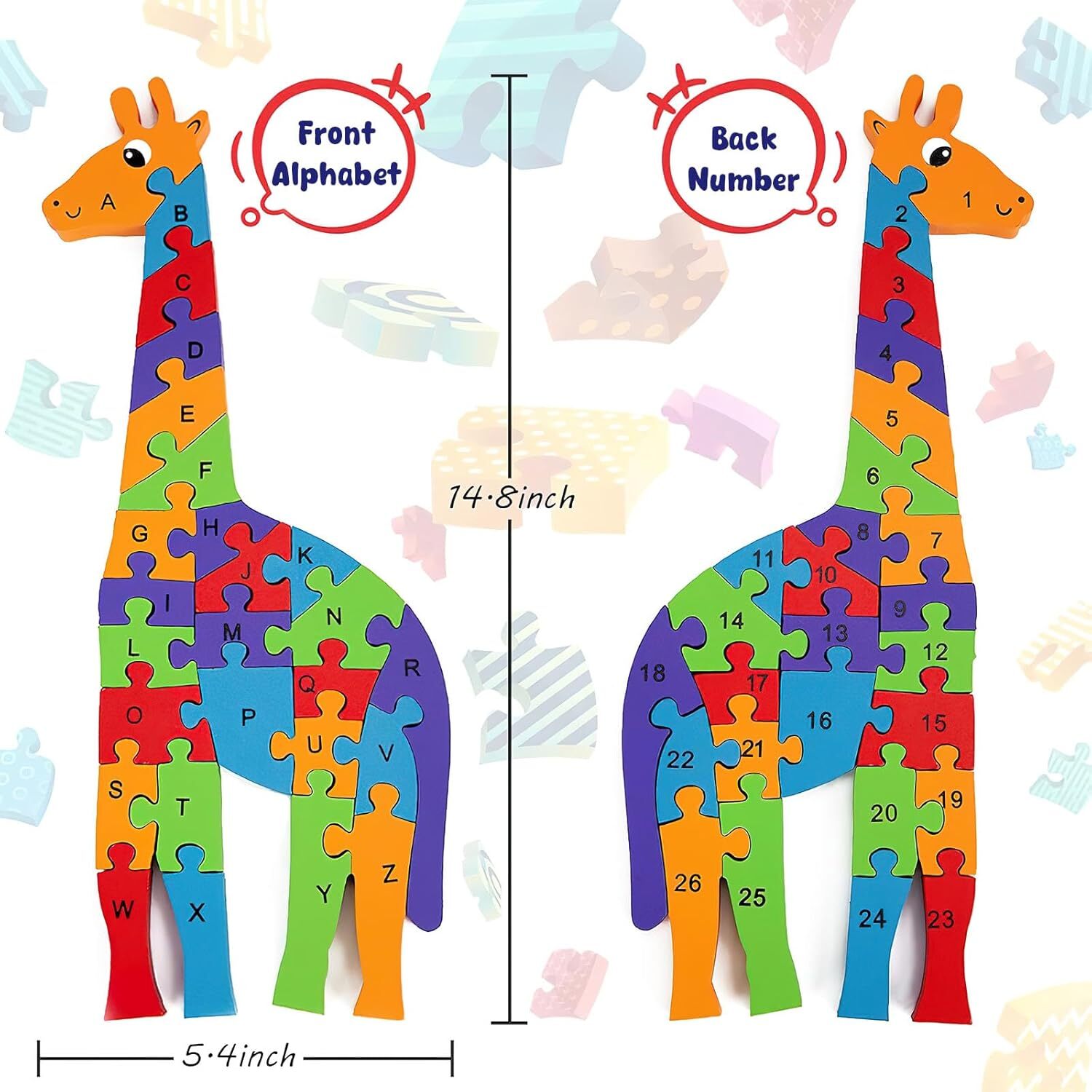 Wooden Alphabet Puzzle for Kids Toddlers – ABC & 123 Montessori Learning Toy