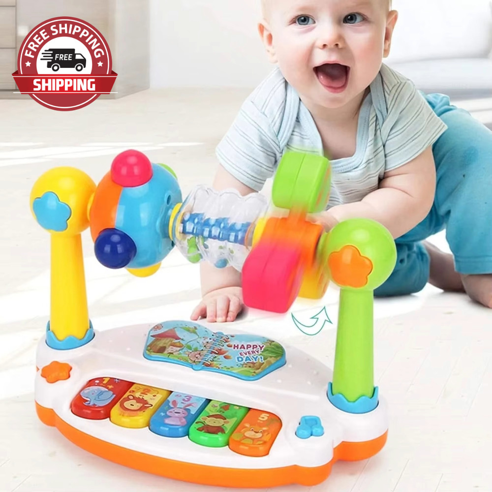 Baby Piano Toys Kids Rotating Music Piano Keyboard With Light Sound, Musical**