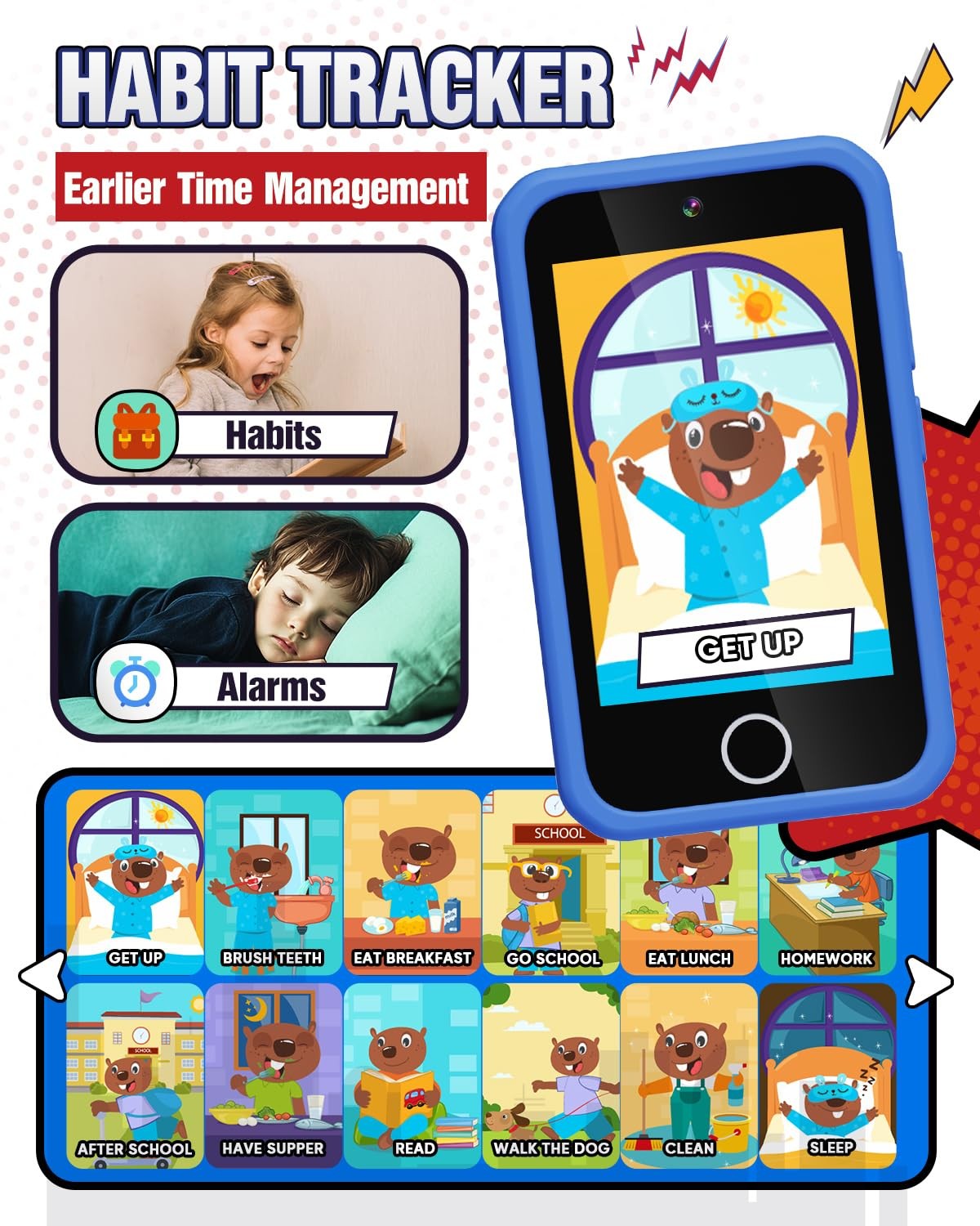 Kids Smart Phone, Spider Toys Phone for Boys 3 4 5 6 7 8 Years Old, Dual Camera,