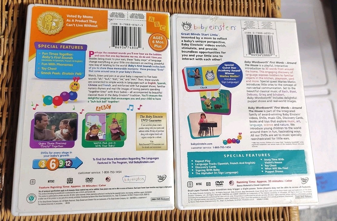 BABY EINSTEIN LOT OF 5 BABY EINSTEIN DVD’s AGES 0 – 1+