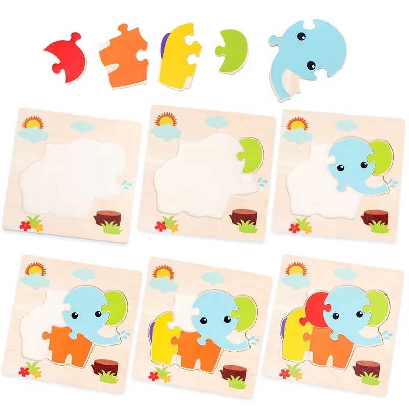 Wooden Cartoon Animal Vehicle Puzzle Toy Educational Learning Game for Kids