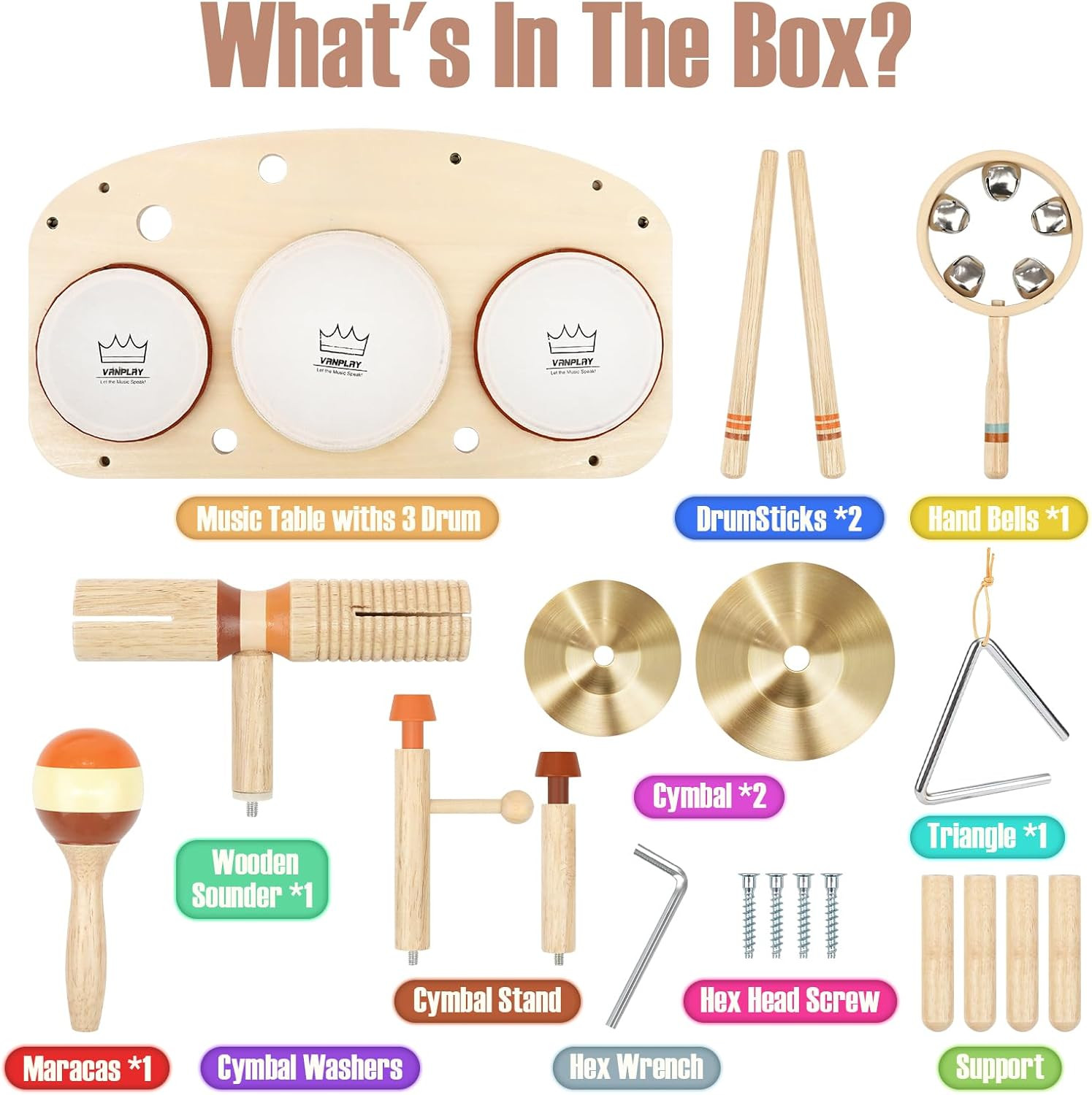Kids Drum Set – Montessori Toys for 2 Year Old Boy Girl Birthday Gifts, 11 in 1