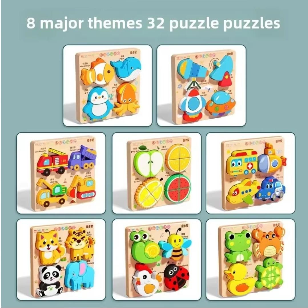 Montessori 3D Wooden cartoon Animal Puzzle Toddler Toy | Educational toys