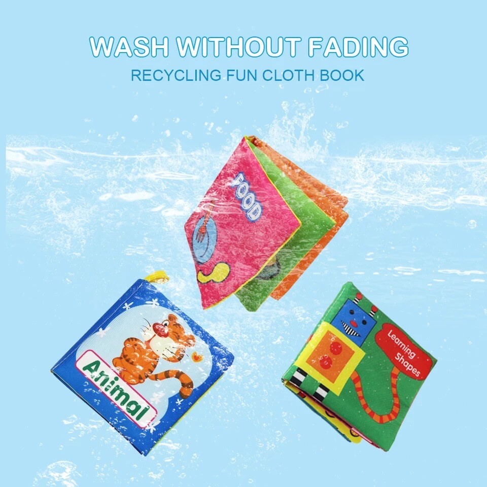 Baby Bath Cloth Book, Early Education Toys for Infants Kids Toddlers, 3 packs