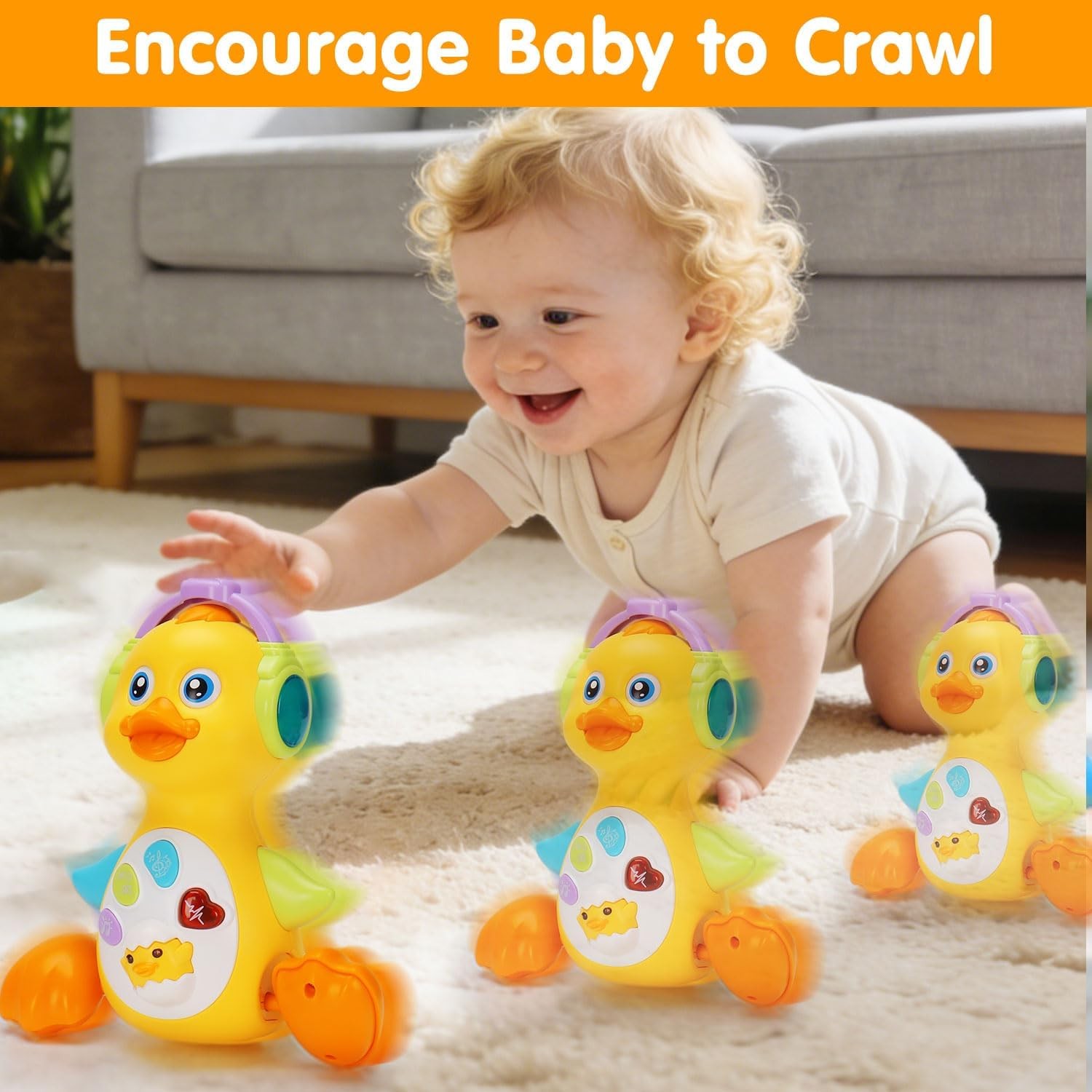 Tsomtto Baby Musical Light Up Duck Toy Crawling Tummy Time 0 12M