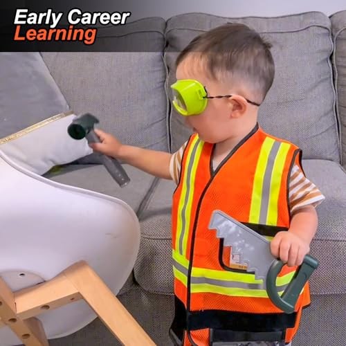 Kids Tool Set for Boys Girls 3-5 Years, Construction Worker Costume with Hat,