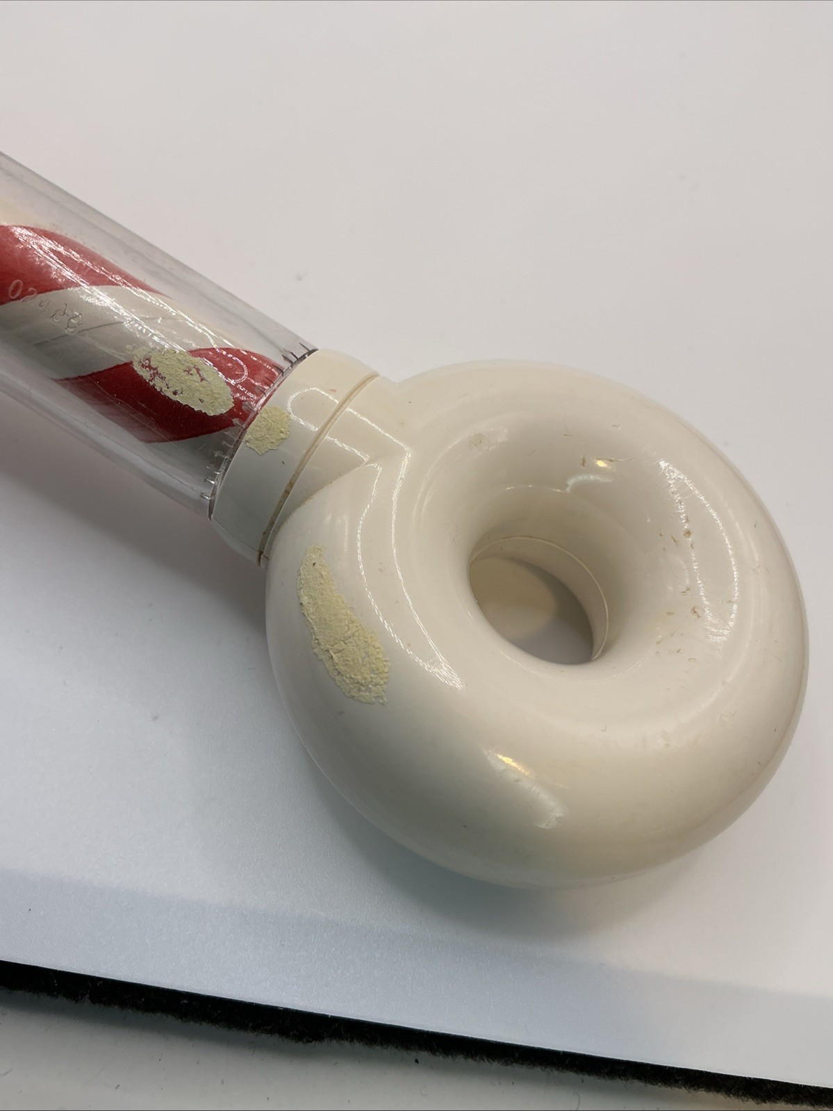 Johnson & Johnson Barber Pole 1980’s Baby Rattle Clear with Red, White and Blue