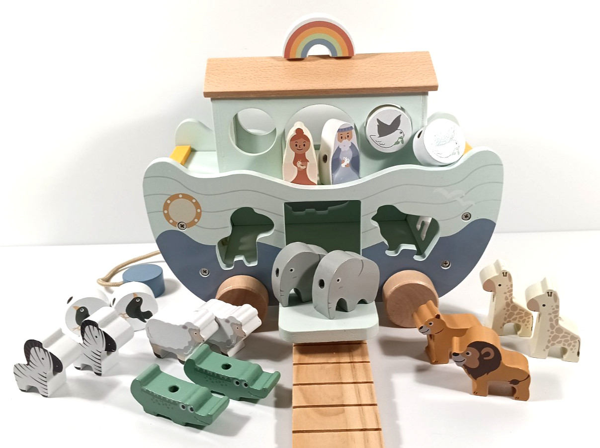 Joyreal Wooden Noah’s Ark Toy for 1-5 Year Old Educational Toy Christian Toys