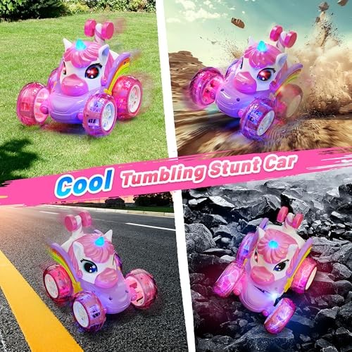 Carsky Unicorn Remote Control Car for Girls,Rechargeable 360°Stunt RC Cars