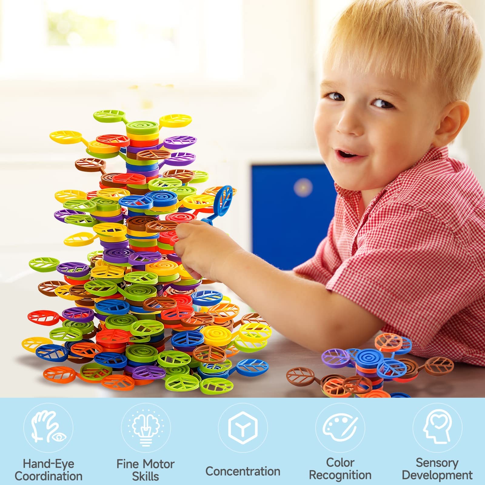 Stack-a-Rainbow-Tree Plastic Stacking Blocks 70 Piece, Balance Game Building …