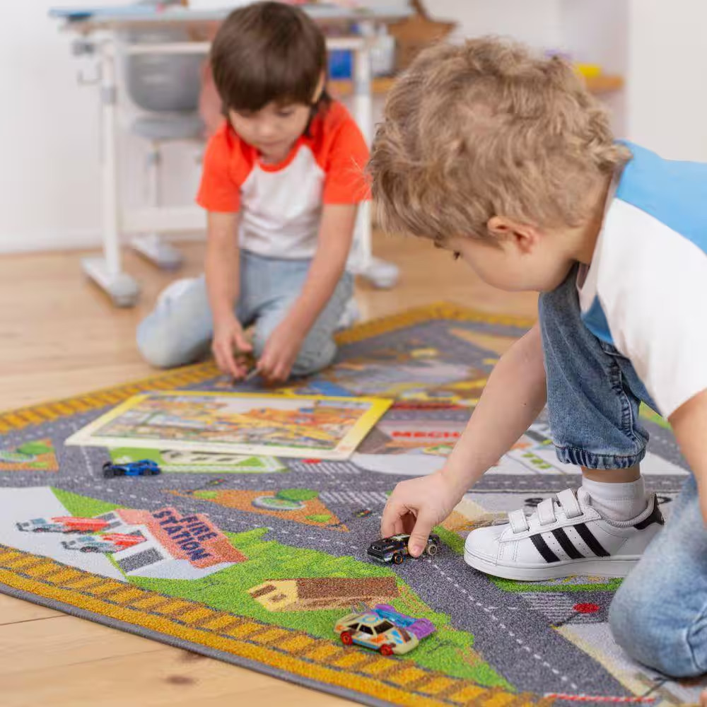 Multi-Color Kids Children Bedroom Country Farm Road Map Construction Educational