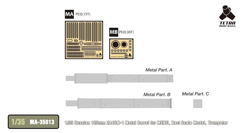 Tetra Model 1/35 scale MA Series Russian 125mm 2A46M-1 Metal Barrel for