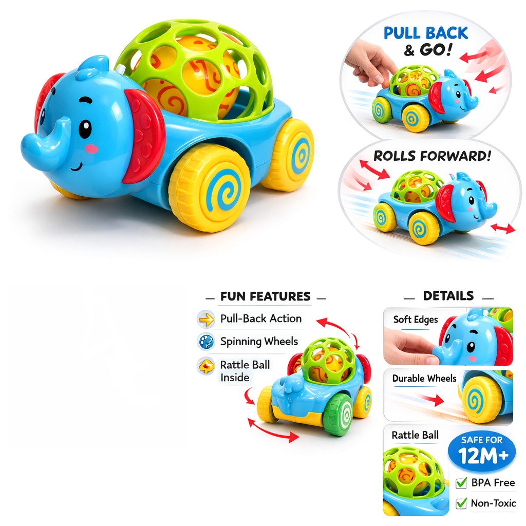 Itsy Tots Pull Back Mini Safari Pals Elephant 12M+ Toddler Toy