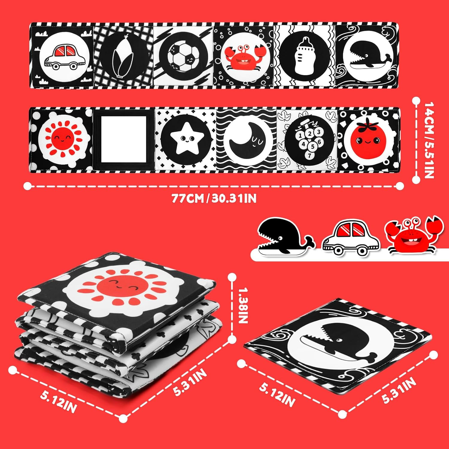 High Contrast Baby Toys for Newborn – Black and White Tummy Time Toy Baby Mirror