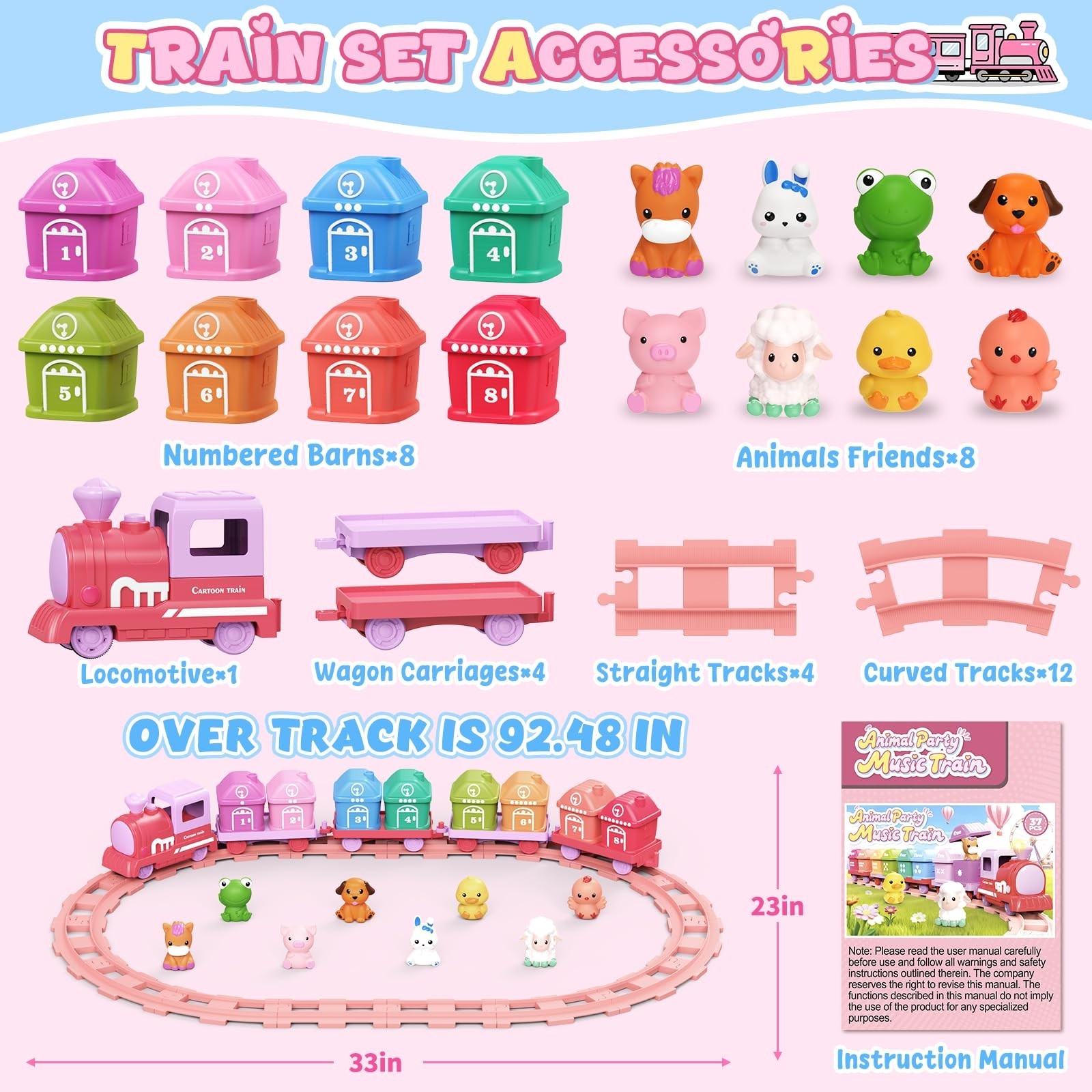 Train Set for Toddlers 2-4, Electric Toddler Train Set with Farm Animals, Music