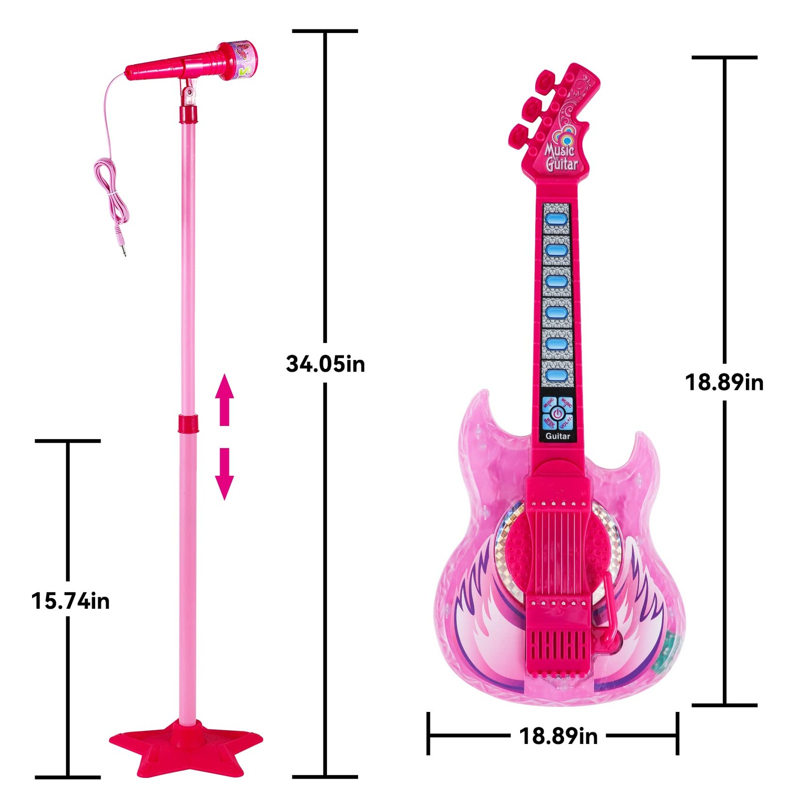 Guitar and Microphone Play Set for Girls,Karaoke Machine with Music&Light,Mic…