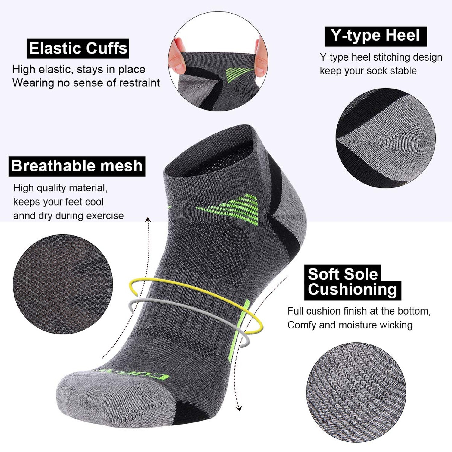 COOVAN Mens Ankle Athletic Socks Low Cut Cushioned Breathable Running Sports …