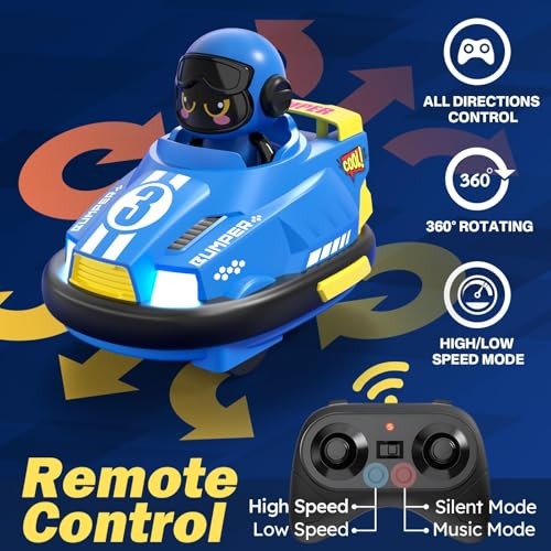 2 Pack Cute Cartoon Remote Control Bumper Car for Toddlers-Mini RC Red+Blue