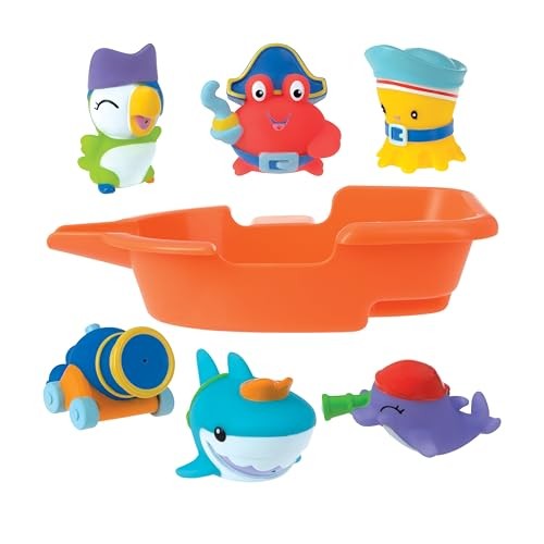 Nuby Pirate Pals Bath Toy Set – Interactive Time Toys Small, Multi Color