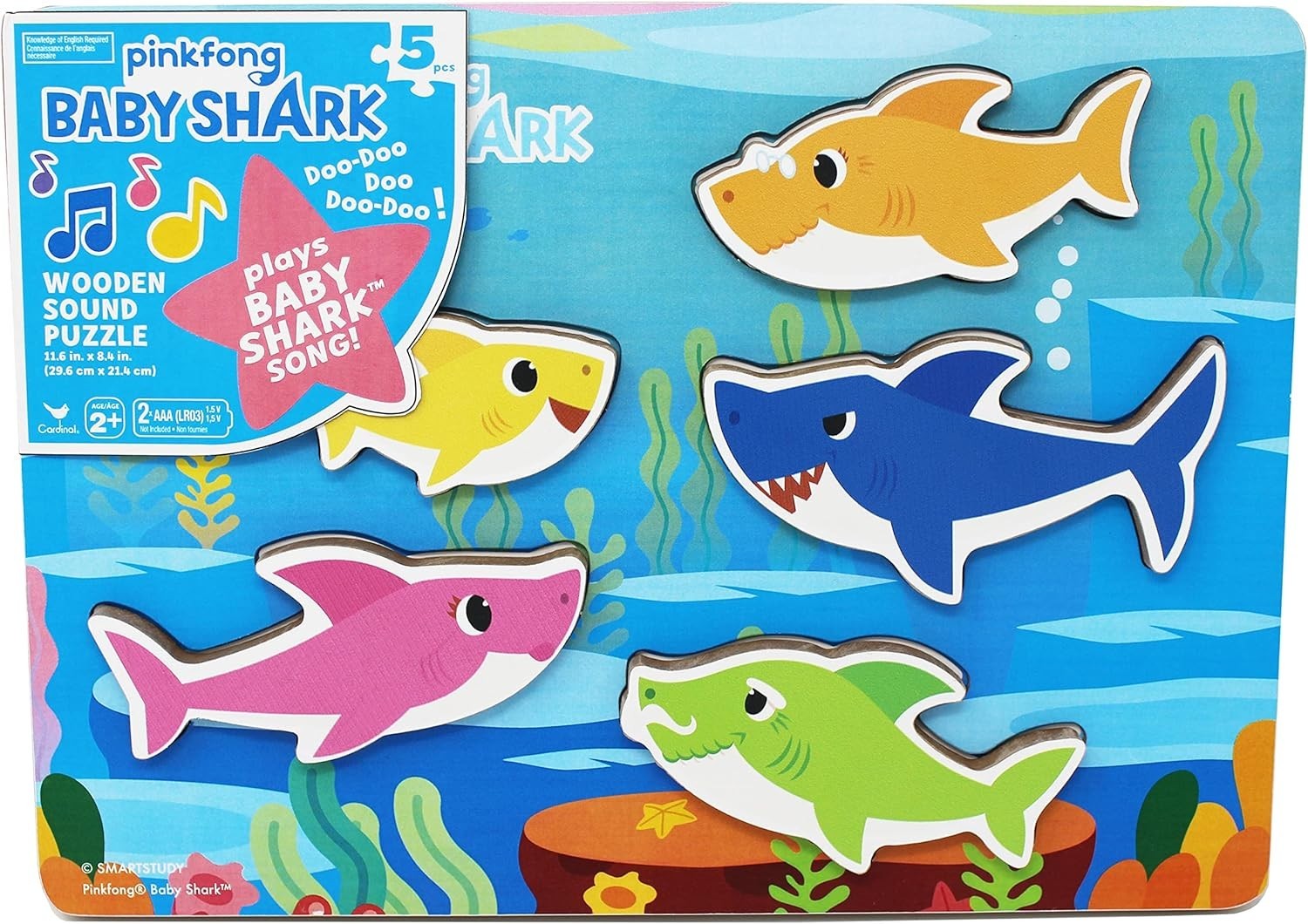 Pinkfong Baby Shark Musical Wooden Sound Puzzle, Plays Viral Song, 5 Pieces, T