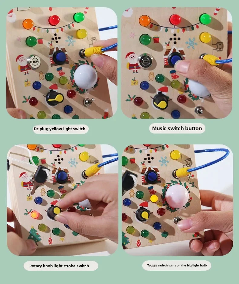 Montessori Busy Board Wooden Switch Toy Lights 7″/18cm Toddler Learning