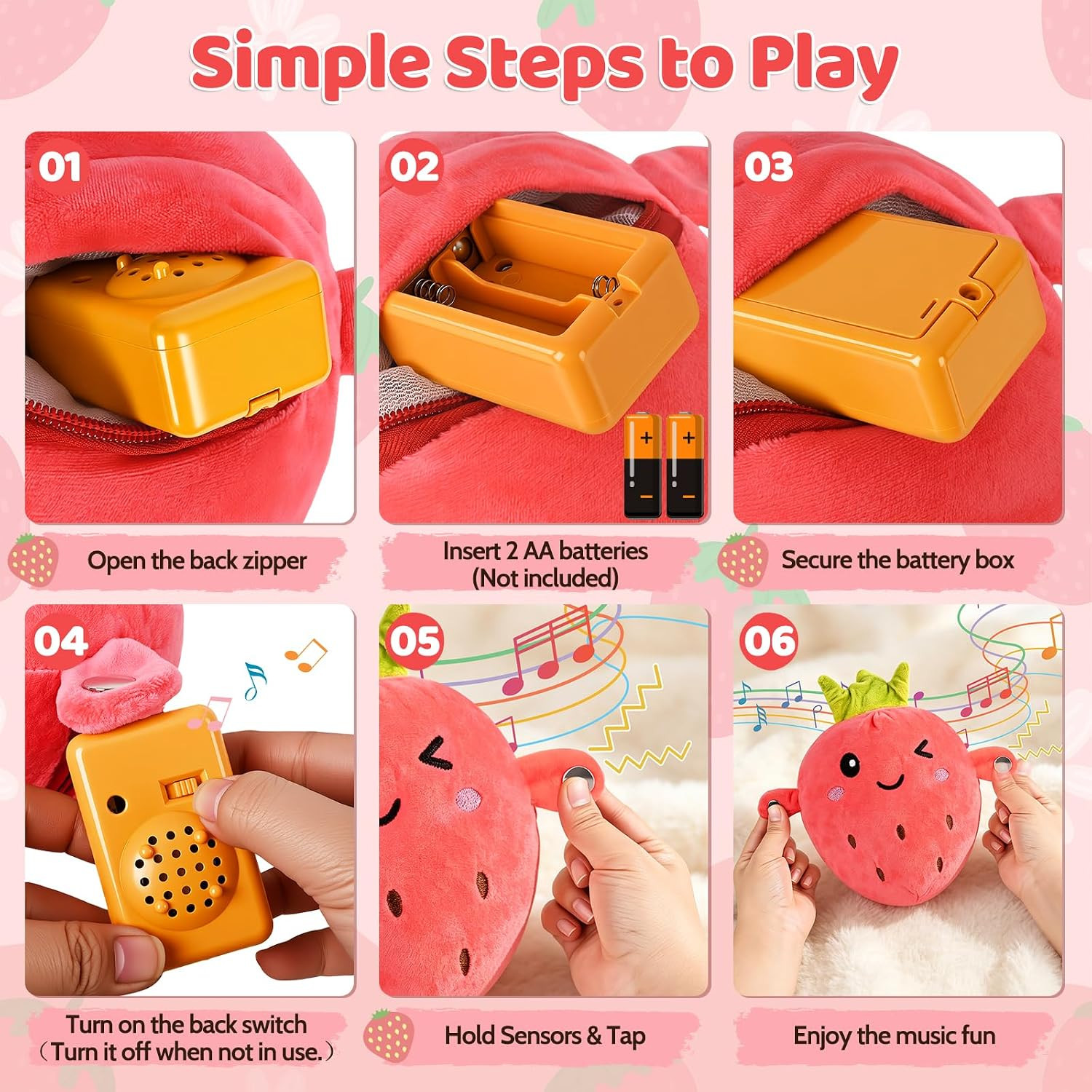 Interactive Music Plush Toy Set, Musical Sensory Toys, Strawberry | Touch-Sensin