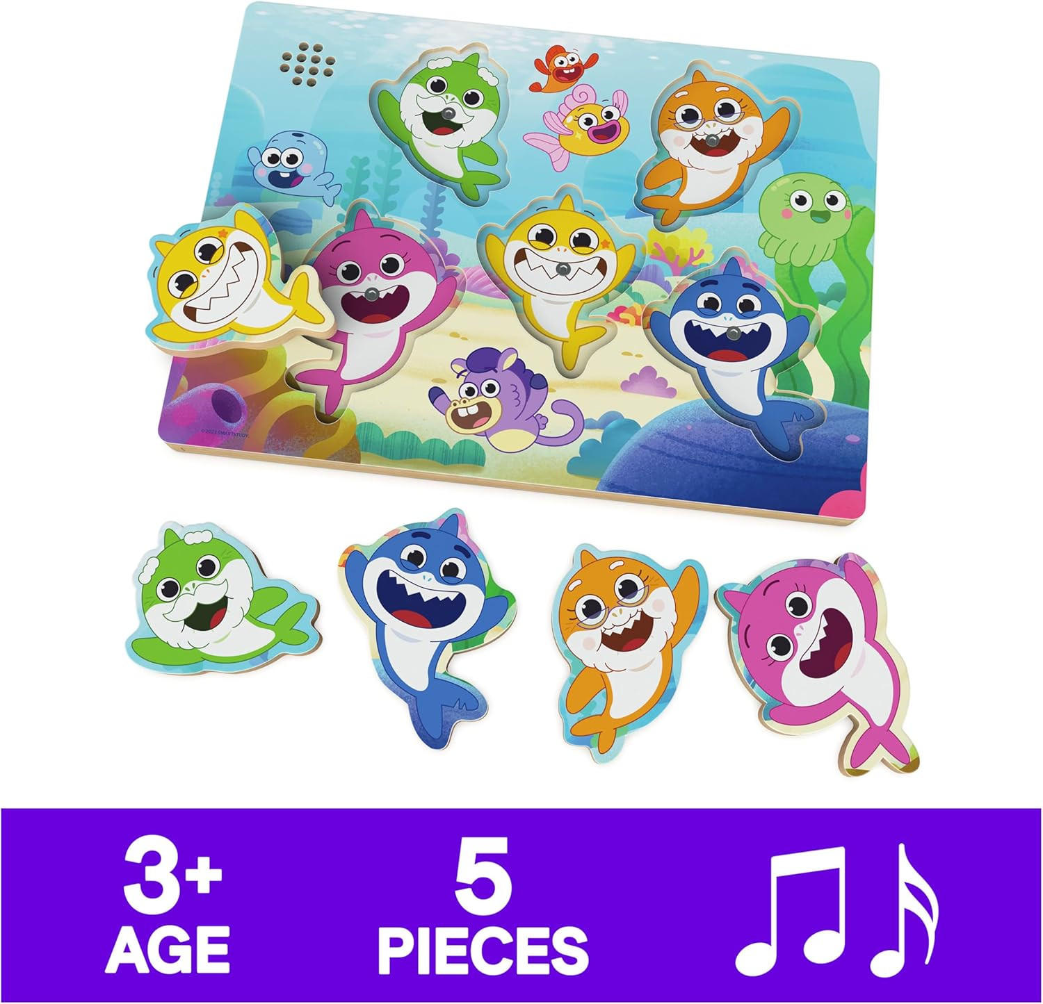 Pinkfong Baby Shark Chunky Musical Wooden Sound Puzzle, Plays Baby Shark Song