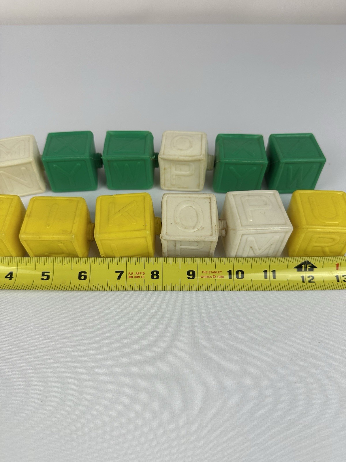 Vintage Lot Of 12 Blocks Plastic Alphabet Snap Lock Blocks Beads Pastel ABC