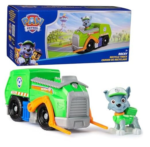 Paw Patrol, Rocky’s Recycle Truck, Toy Vehicle with Collectible Action Figure,