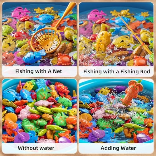 NIPLOOOW Pool Fishing Toys Games, Water Table 60PCS + Large Fishing Pool