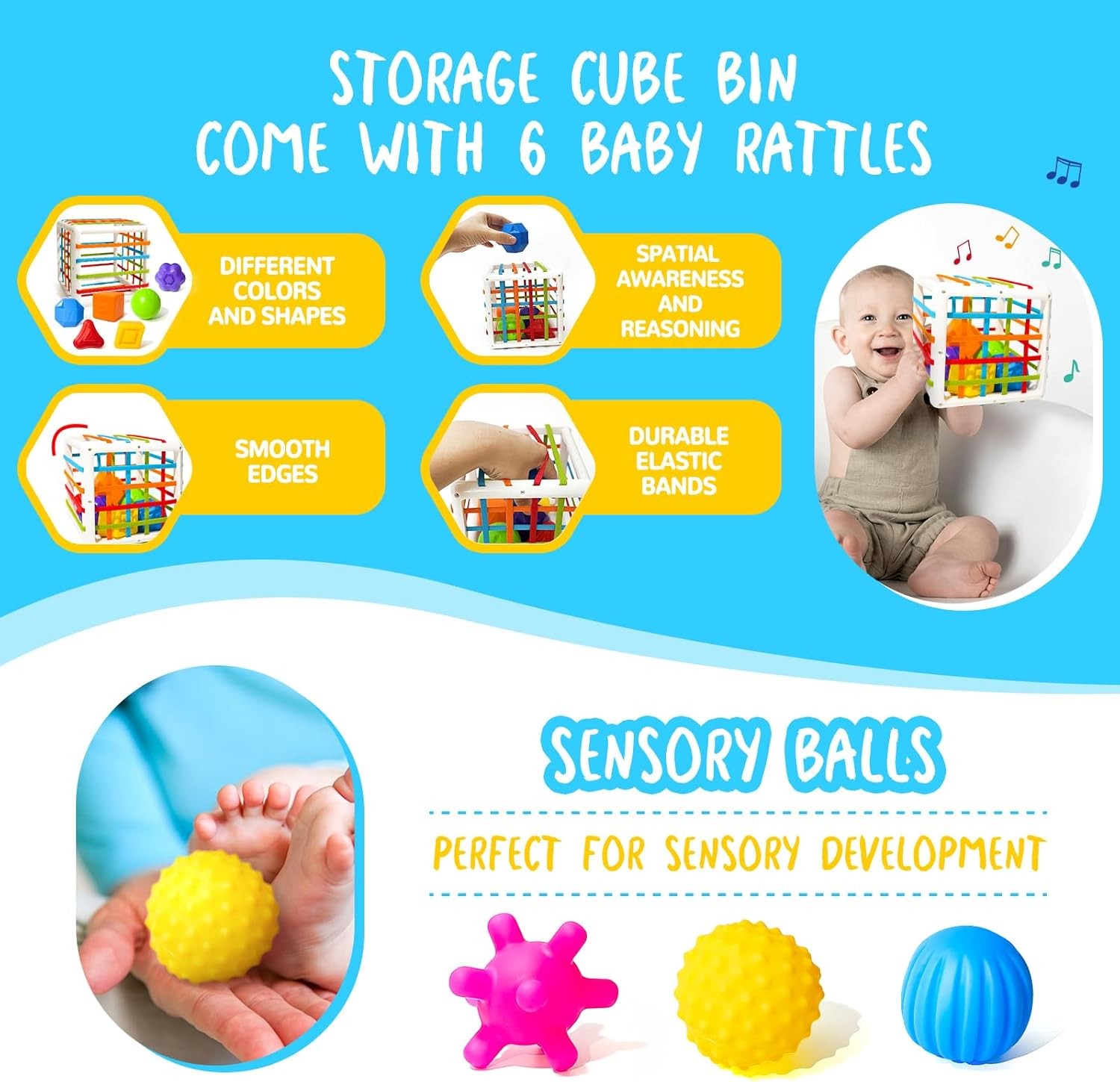 Montessori Toys for Babies 0-3-6-12 Months, 6 in 1 Baby Toys 4 5 6 7 8 9 Month