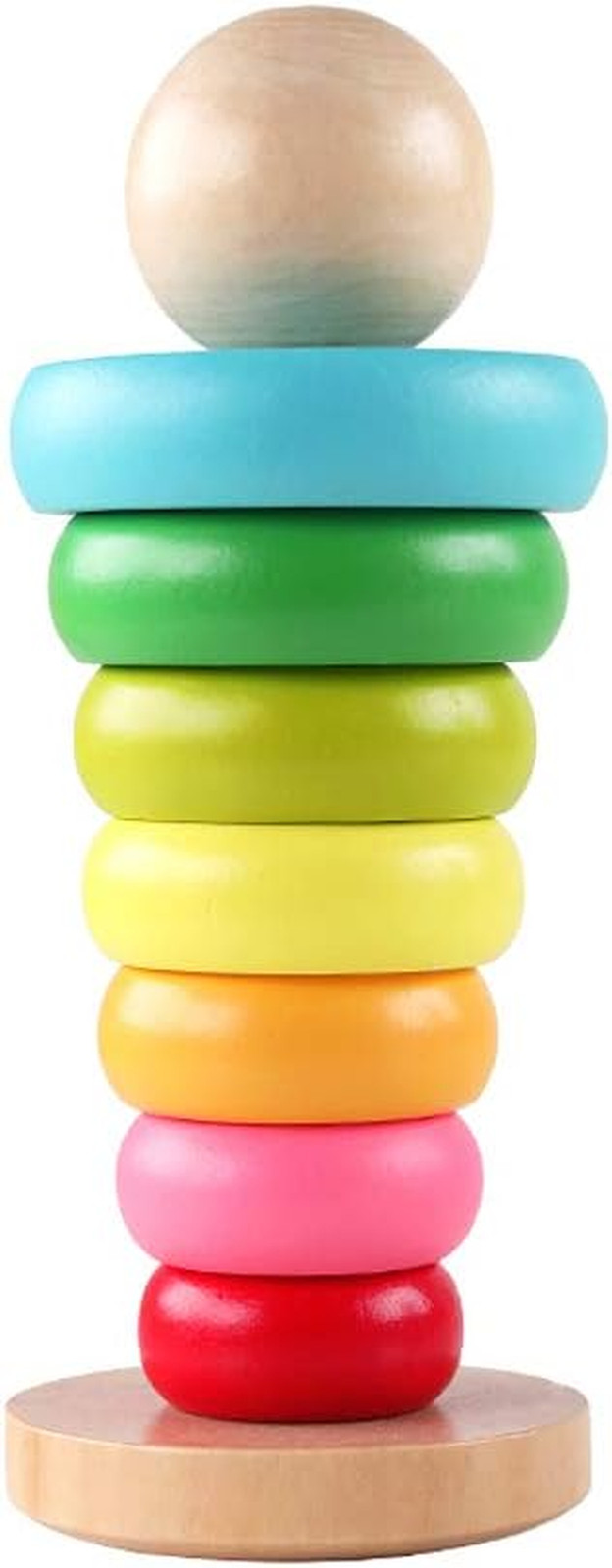 Stacking Rings Toy Wooden Rainbow Stacker Toddler | Learning Toys for 18 Months