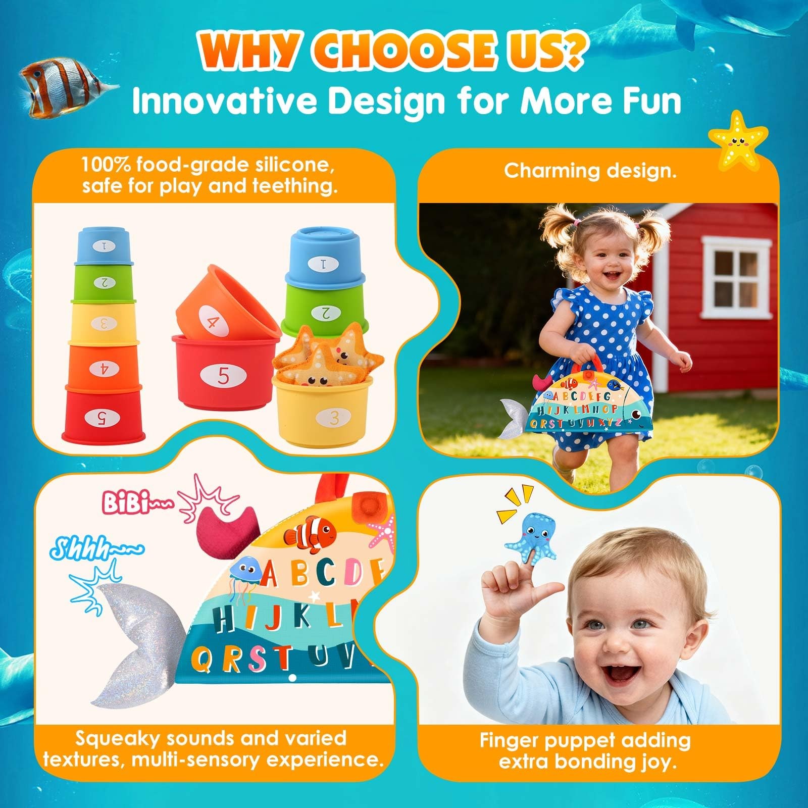 Montessori Toys for 1 Year Old Boy Girl Birthday Gift – Cloth Fishing Game wi…