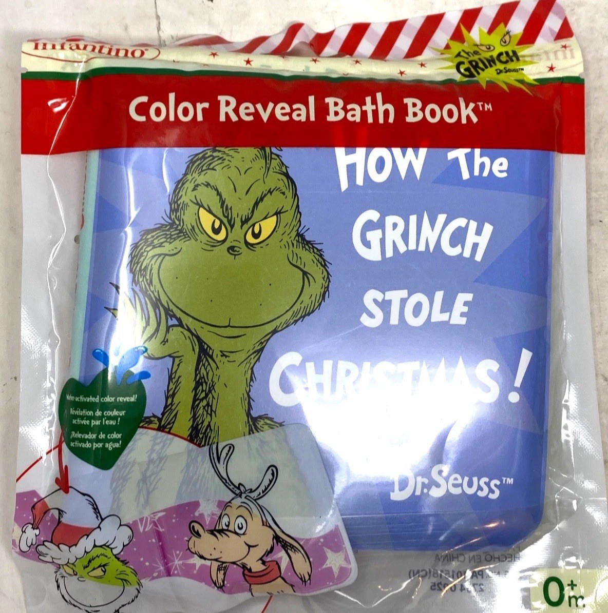 Infantino The Grinch Dr. Seuss Color Reveal Bath Book for Baby Toddler New