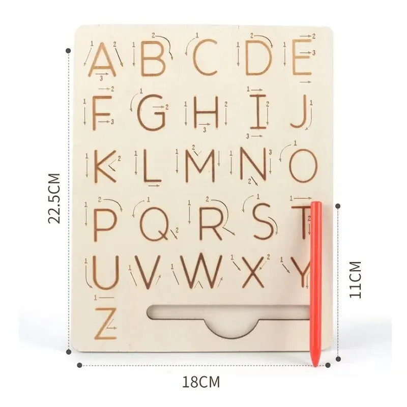 Children Writing Practice Wooden Alphabet Board Alphanumeric Handwritten