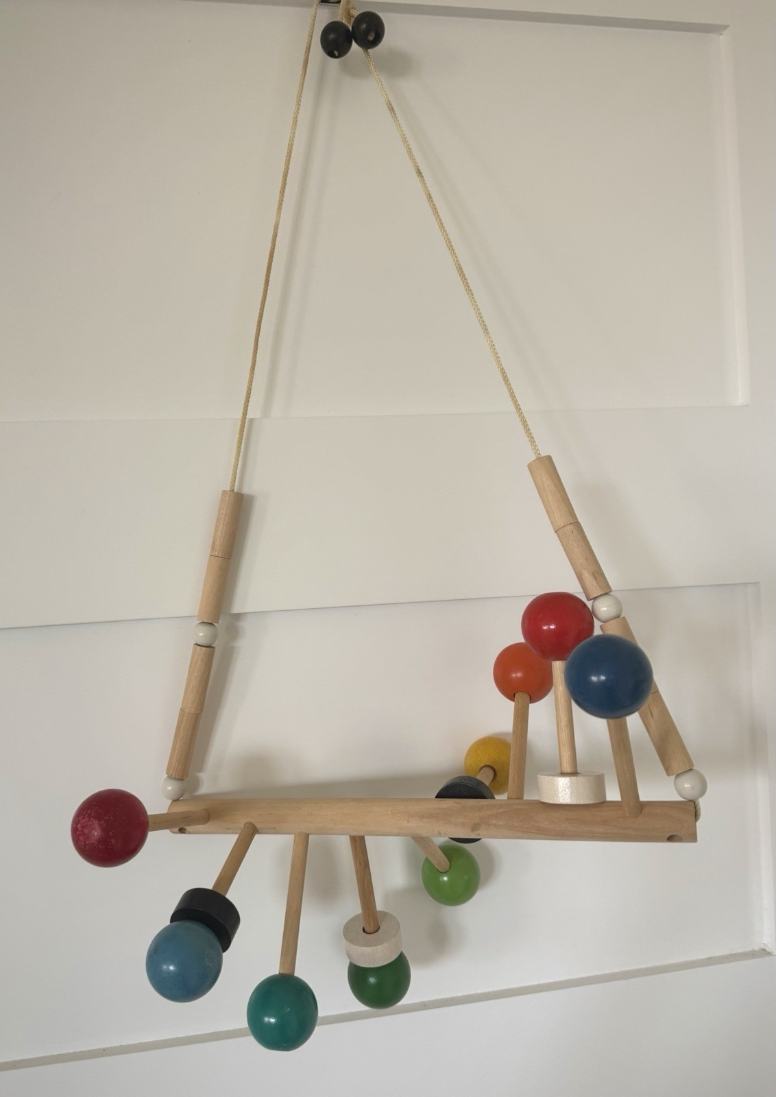 Vintage Wooden Baby Gym Hanging Toy Montessori Crib Trapeze Waldorf Style