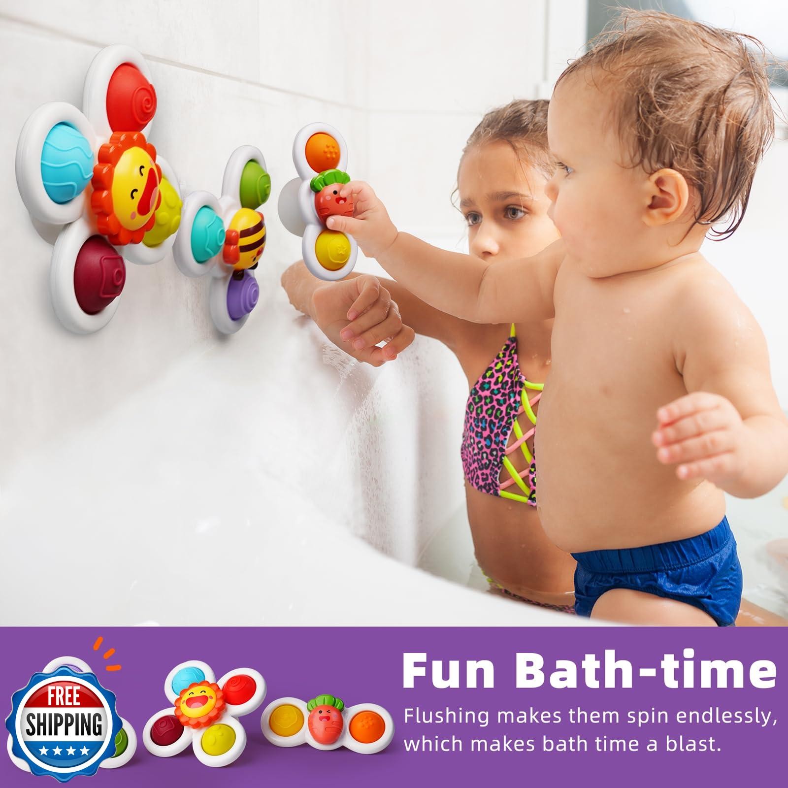LiKee Strong Suction Cup Fidget Rotating Sensory Bath Toys for Baby, Airplane