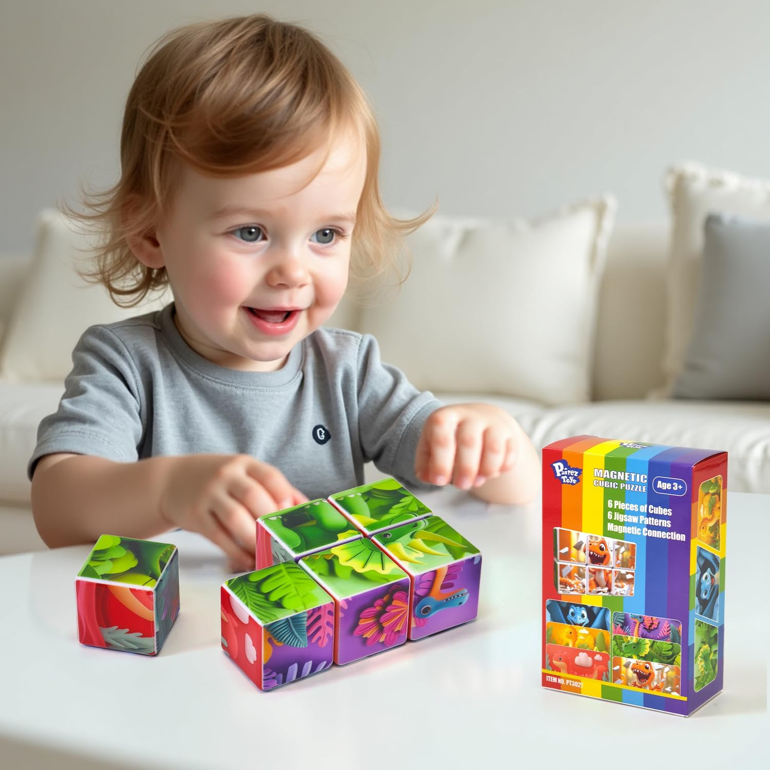 Magnetic Blocks for Toddlers, Dinosaur Theme Magnet Puzzle for Kids, Montessori