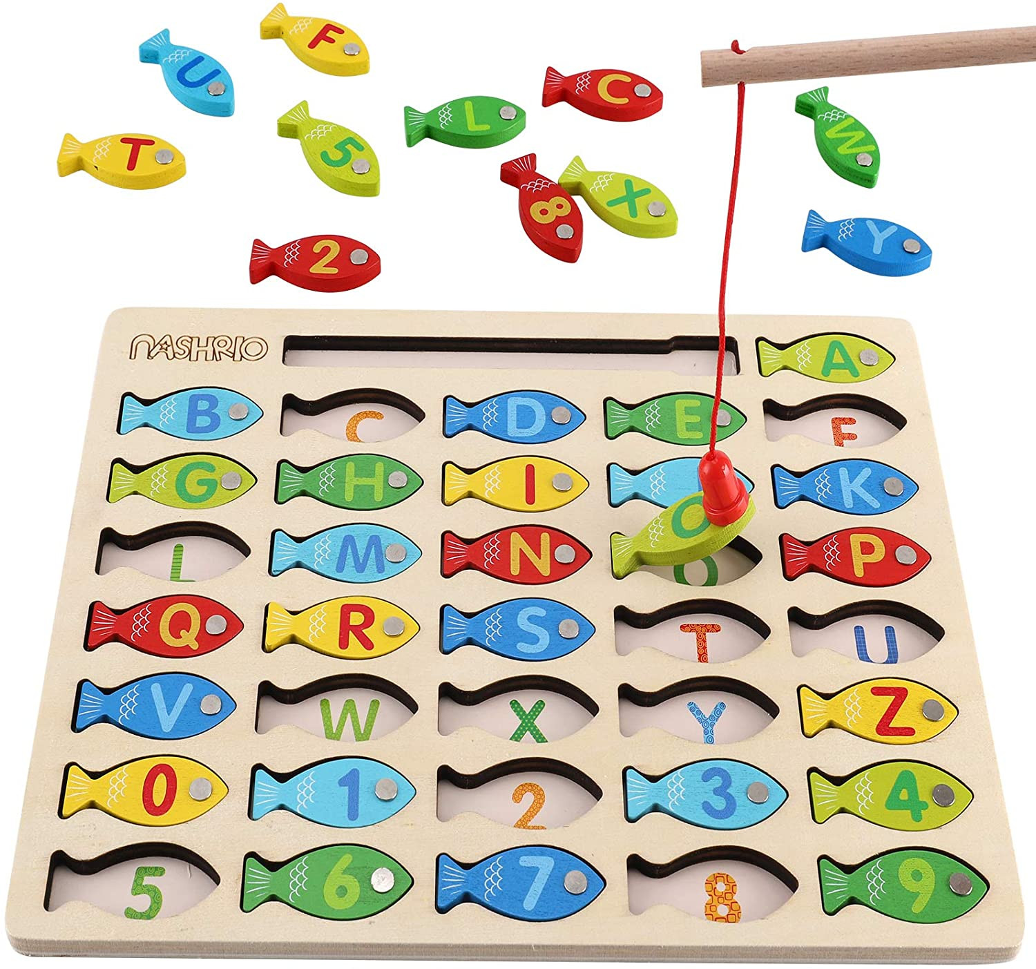 Magnetic Wooden Fishing Game for Toddlers, ABC & Numbers Puzzle, Educational Toy