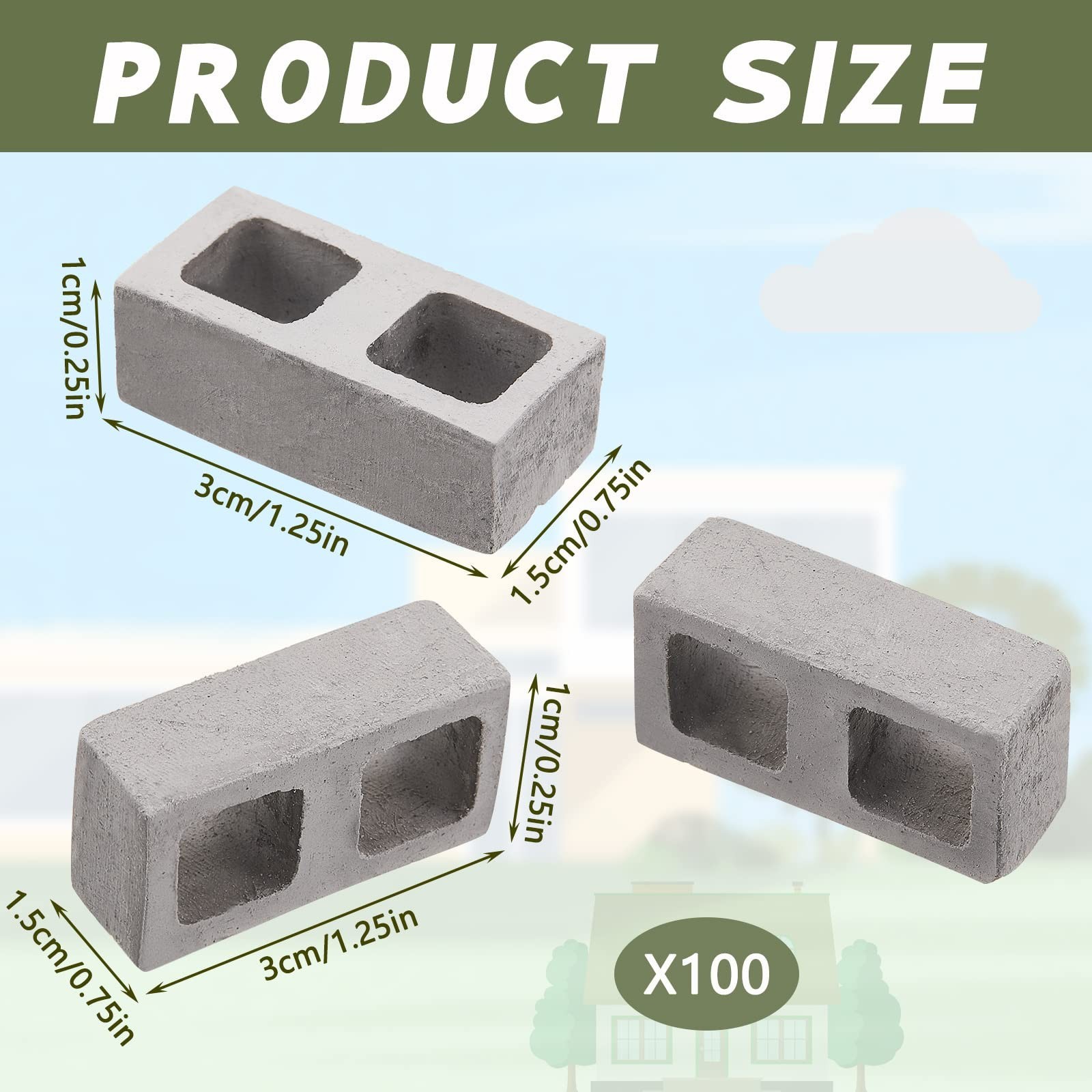 Deekin 100 Pcs Mini Cinder Blocks 1/12 Scale Mini Bricks Miniature Building B…