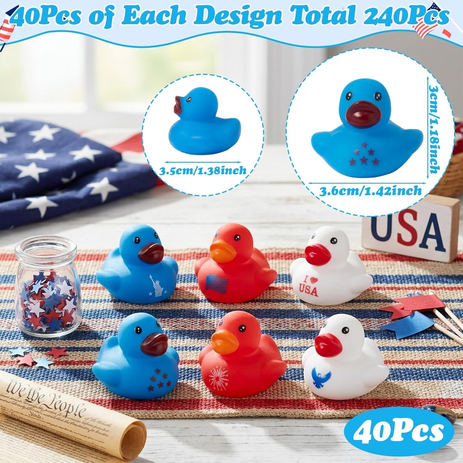 Patriotic Mini Rubber Ducks – 60Pcs 4th of July 250th Anniversary American Ducky