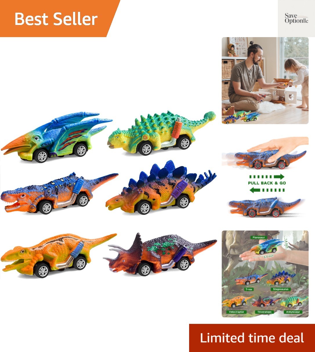 6-Pack Colorful Dinosaur Pull Back Cars – Perfect Fun for 3-5 Old Boys