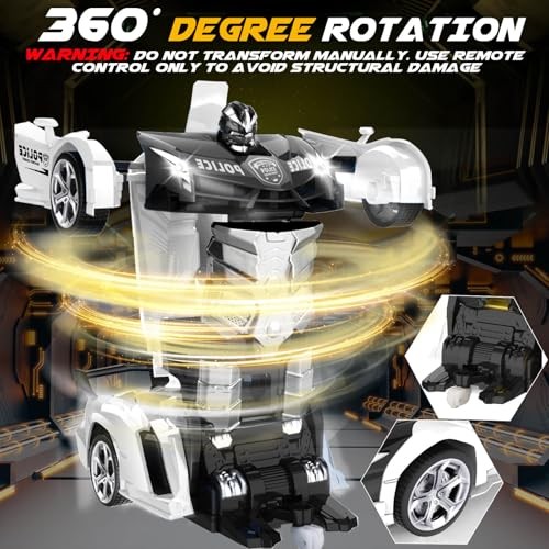 Remote Control Police Car – RC Car Transform Robot, Flashing Light, Black