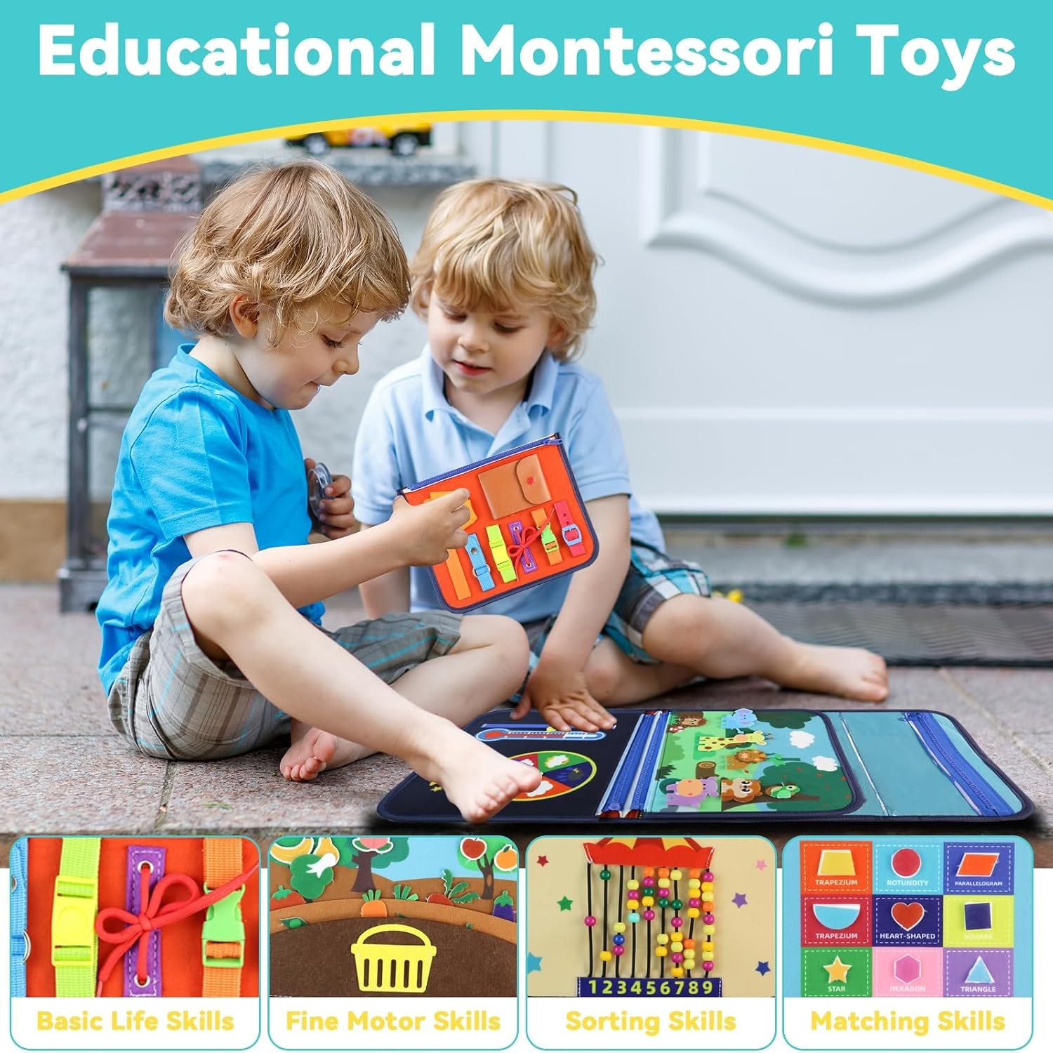 Heyous Busy Book Board Learning Montessori Toys for 1-4 Years Boy Birthday Gifts